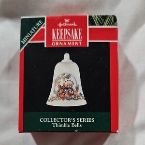 Vintage 1992 Hallmark Keepsake Thimble Bell Ornament - White and Red
